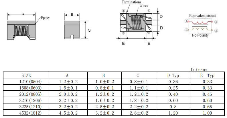 共模電感3225系列封裝尺寸圖